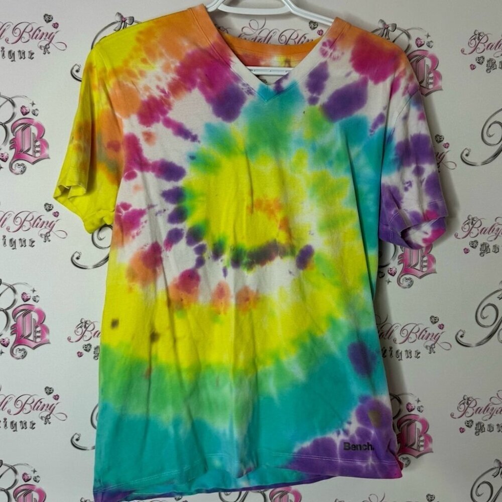 Bench Multicolor Tie-Dye T-Shirt rainbow swirl stretchy Vneck